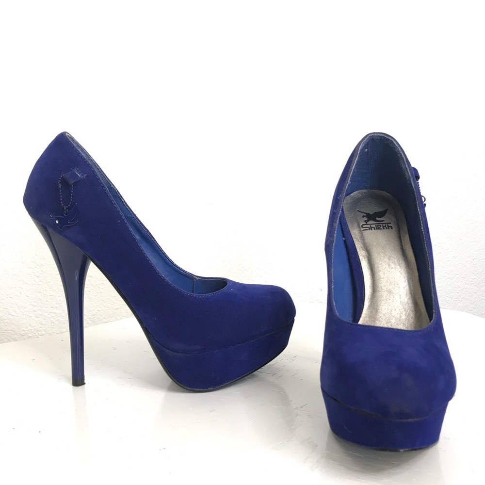 Sheikh 5.5 cool blue platform pumps